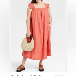 A new day | Striped Smocked Linen MIDI Dress w/ Pockets Size XL Extra Large